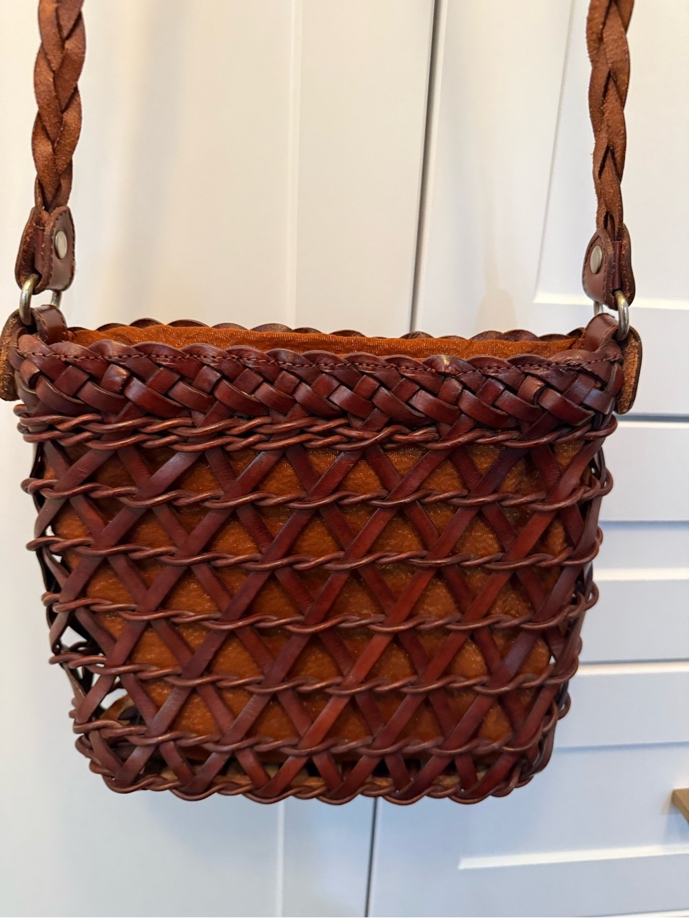 Vintage Bally Woven Leather Brown Shoulder Bag, made in Italy